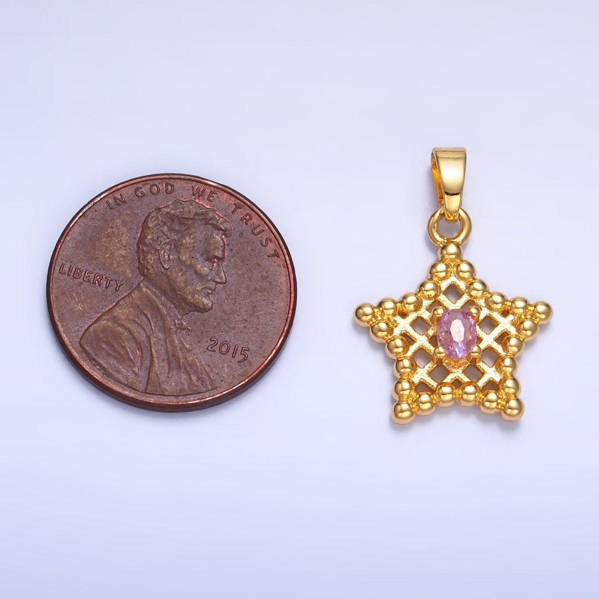 24K Gold Filled Clear, Pink CZ Beaded Ball Celestial Star Pendant in Gold & Silver | AA1429 AA1430 - DLUXCA