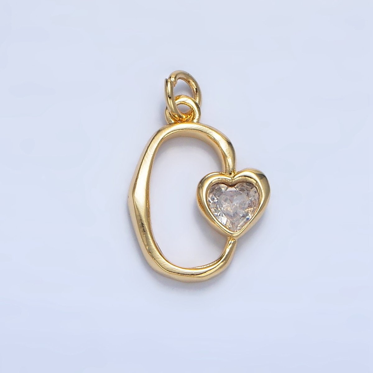 24K Gold Filled Clear, Pink CZ Heart Open Molten Oblong Charm | X856 - DLUXCA