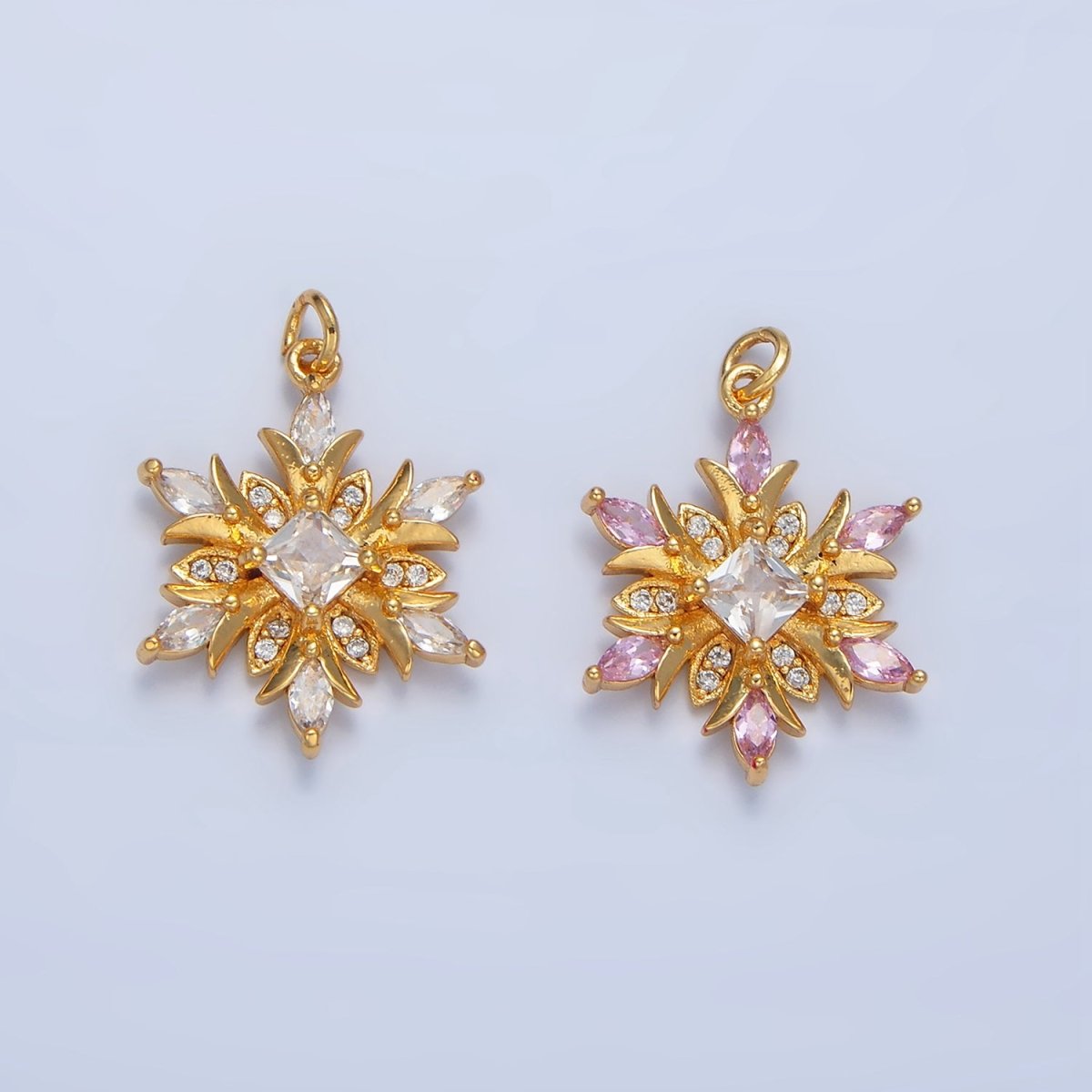 24K Gold Filled Clear, Pink CZ Micro Paved Flower Charm | W081 - DLUXCA