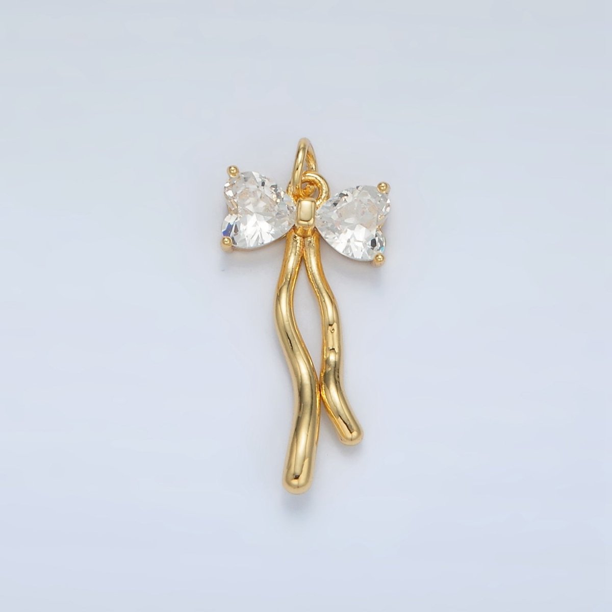 24K Gold Filled Clear, Pink CZ Ribbon Bow Drop Mini Charm | AC101 - DLUXCA