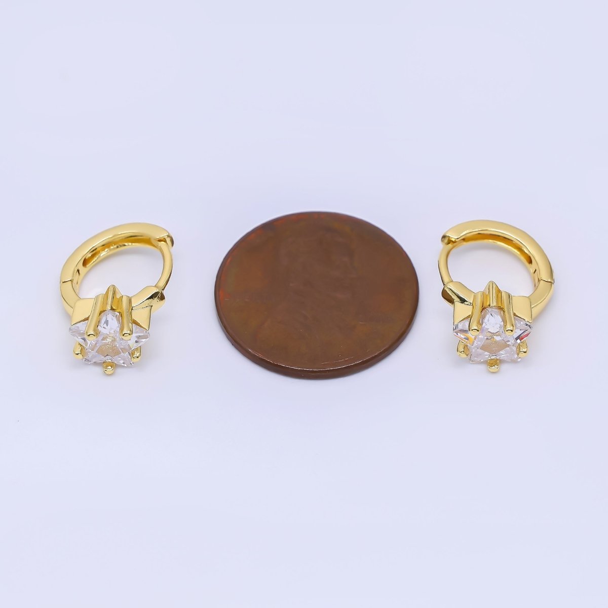 24K Gold Filled Clear & Pink CZ Star Huggie Hoops Earrings in Gold & Silver | AI - 449 AI - 450 AI - 453 AI - 454 - DLUXCA