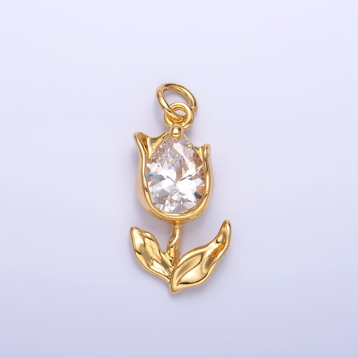 24K Gold Filled Clear, Pink CZ Tulip Charm in Gold & Silver | W819 W820 - DLUXCA