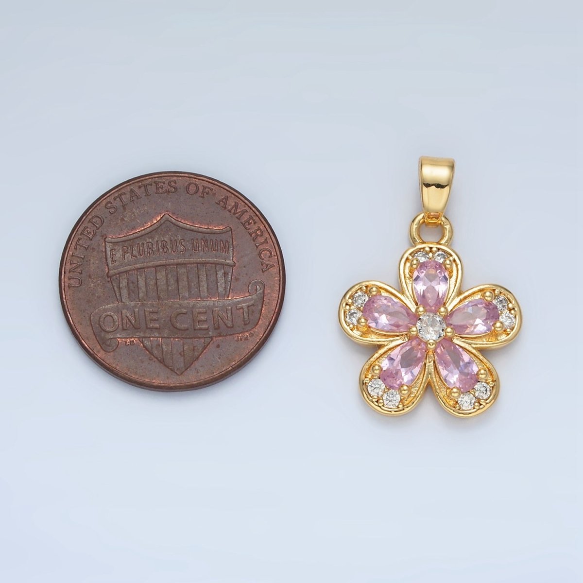 24K Gold Filled Clear, Pink, Yellow CZ Flower Pendant | AA877 AA878 - DLUXCA