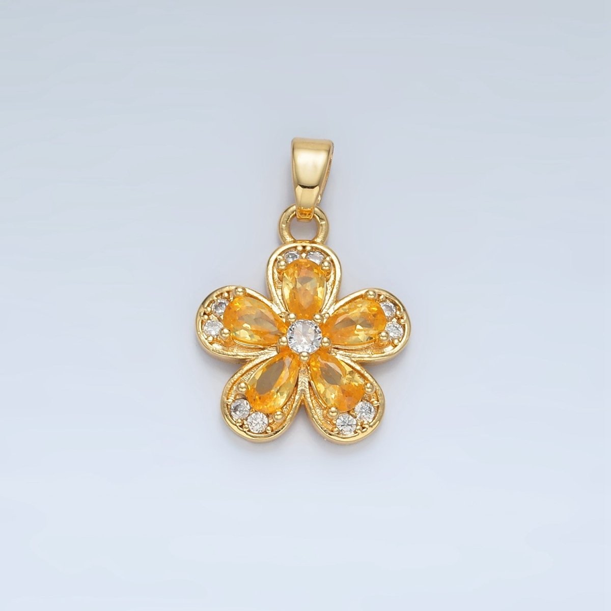 24K Gold Filled Clear, Pink, Yellow CZ Flower Pendant | AA877 AA878 - DLUXCA