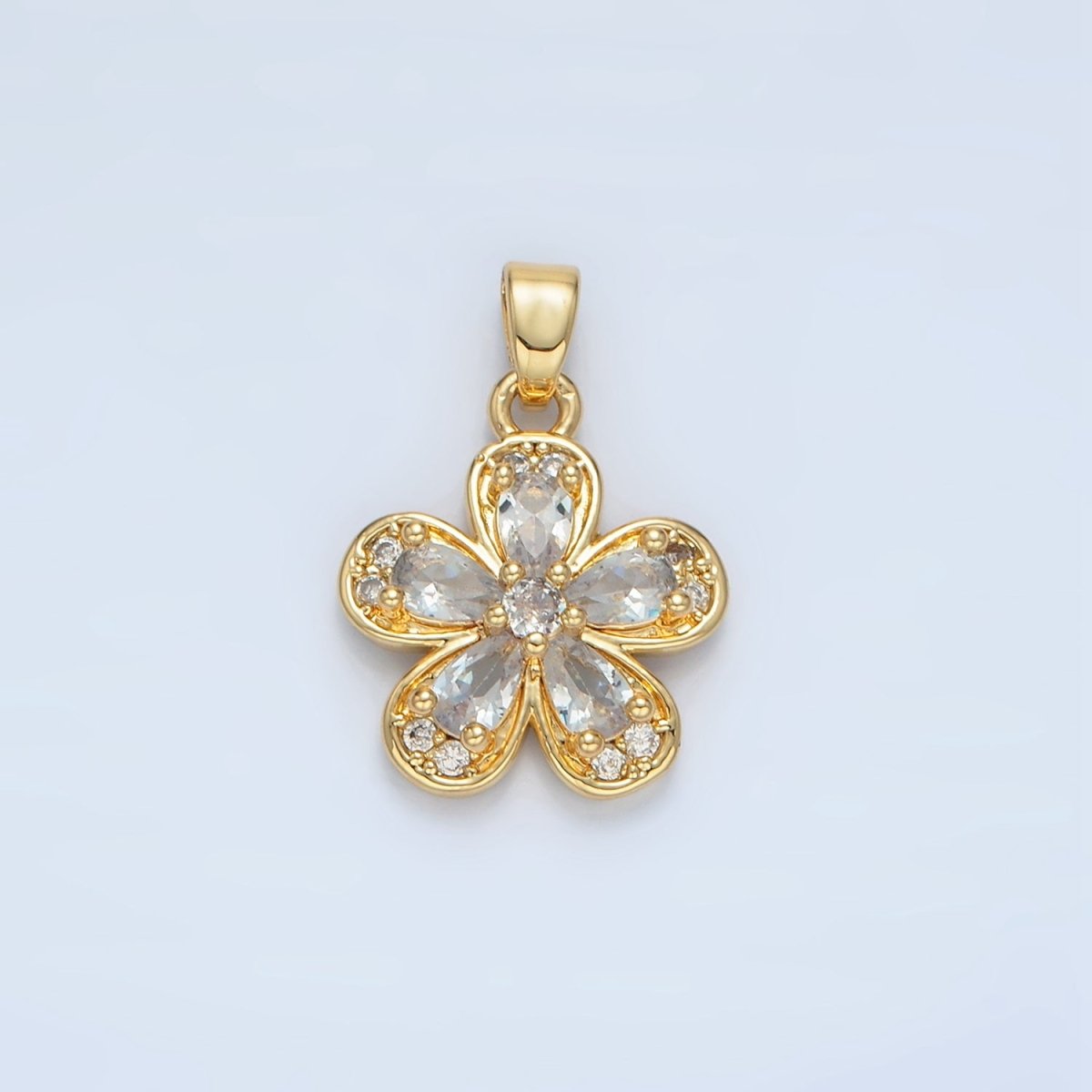 24K Gold Filled Clear, Pink, Yellow CZ Flower Pendant | AA877 AA878 - DLUXCA