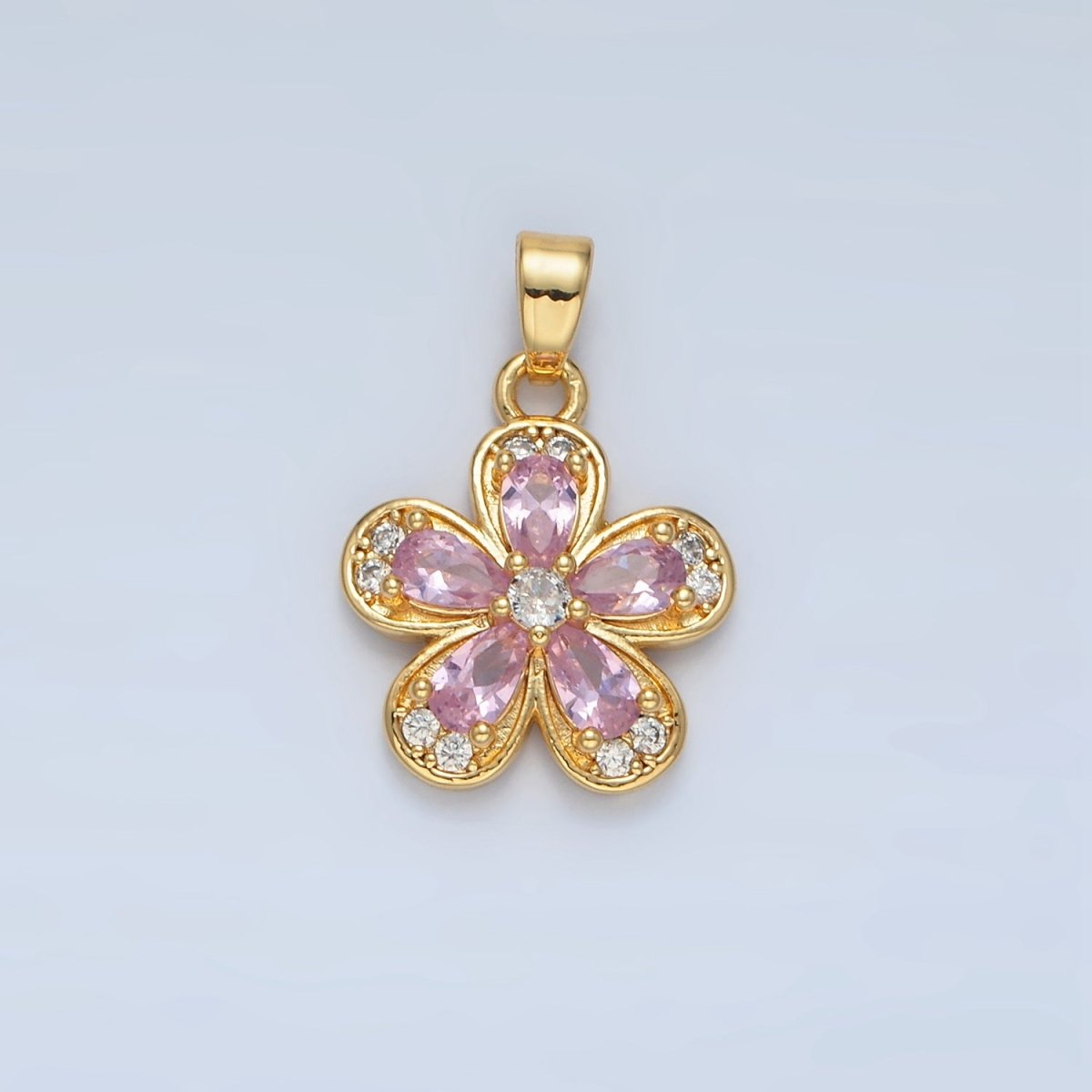 24K Gold Filled Clear, Pink, Yellow CZ Flower Pendant | AA877 AA878 - DLUXCA