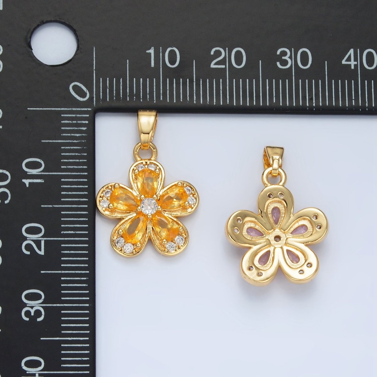 24K Gold Filled Clear, Pink, Yellow CZ Flower Pendant | AA877 AA878 - DLUXCA