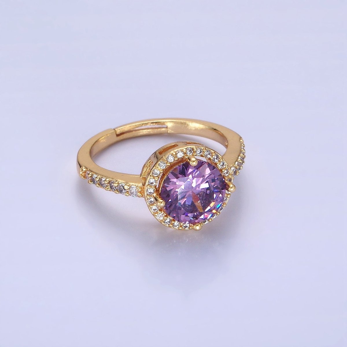 24K Gold Filled Clear, Purple, Pink, Black, Red Solitaire CZ Micro Paved Ring | O1368 - O1372 - DLUXCA