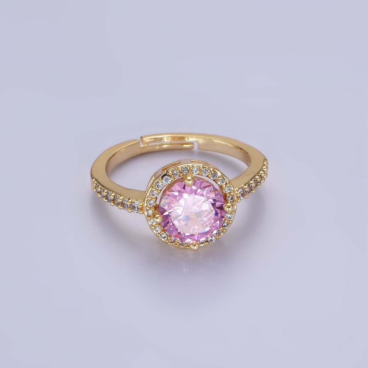 24K Gold Filled Clear, Purple, Pink, Black, Red Solitaire CZ Micro Paved Ring | O1368 - O1372 - DLUXCA