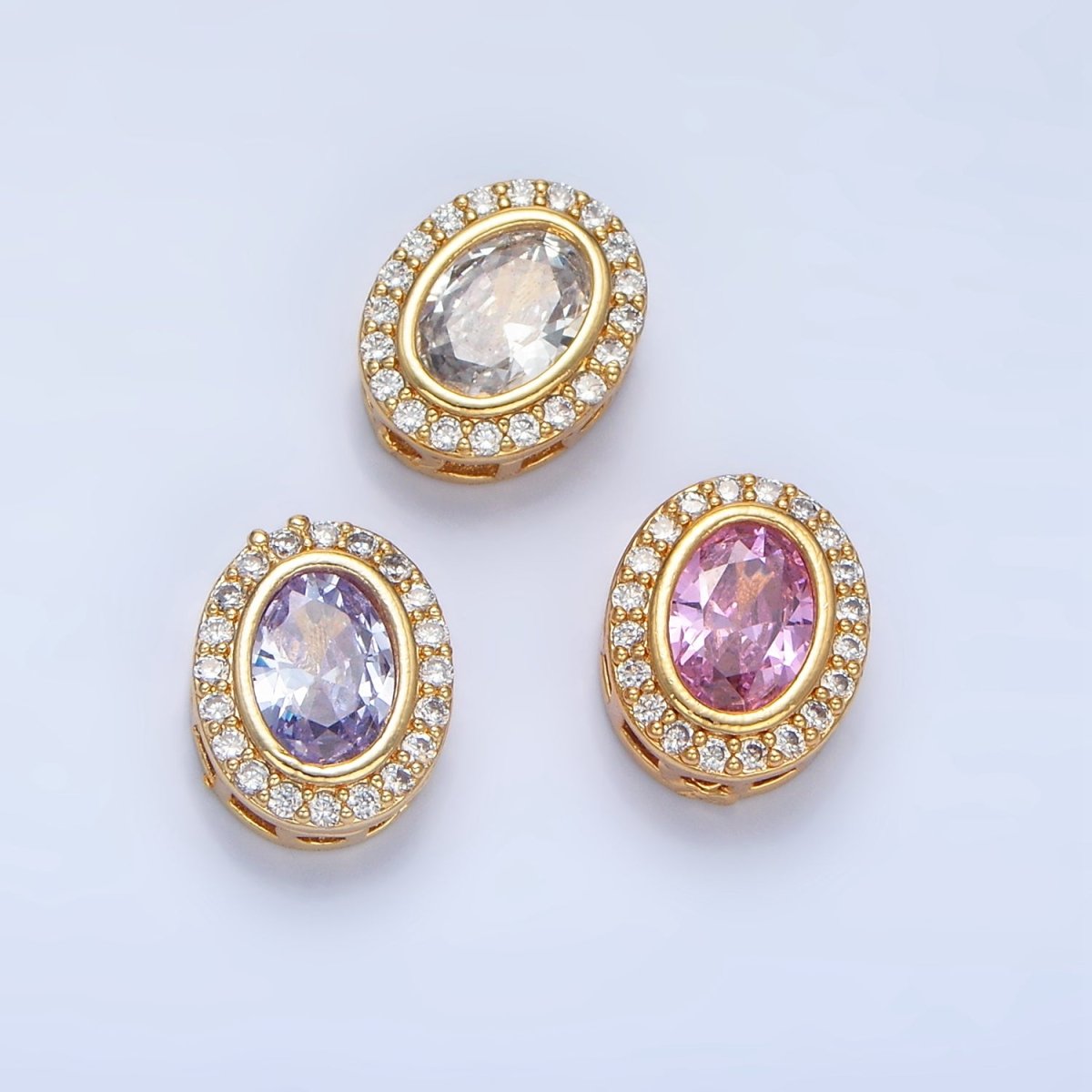 24K Gold Filled Clear, Purple, Pink CZ Micro Paved Oval Bead | B169 - B170 - DLUXCA