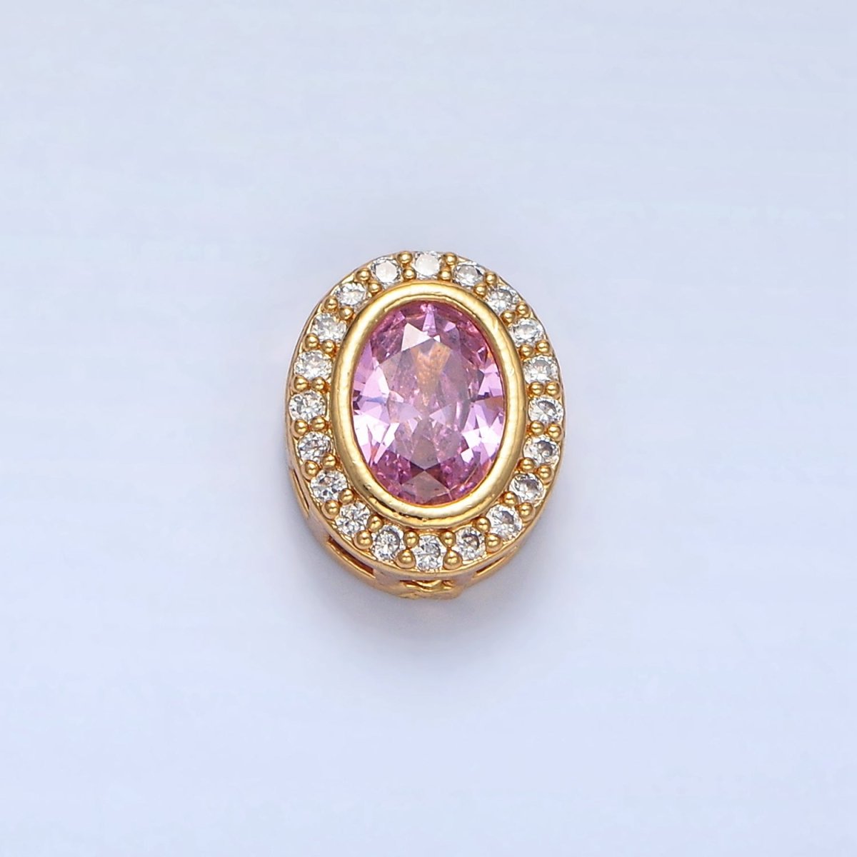 24K Gold Filled Clear, Purple, Pink CZ Micro Paved Oval Bead | B169 - B170 - DLUXCA