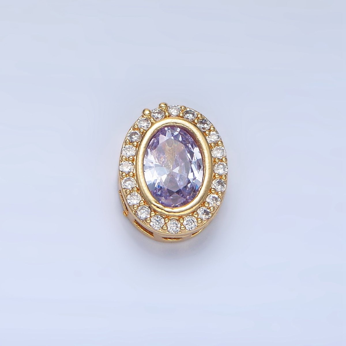 24K Gold Filled Clear, Purple, Pink CZ Micro Paved Oval Bead | B169 - B170 - DLUXCA