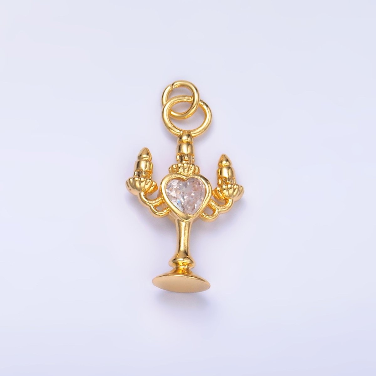 24K Gold Filled Clear, Red CZ Heart Candle Candelabrum Charm in Gold & Silver | W339 - DLUXCA