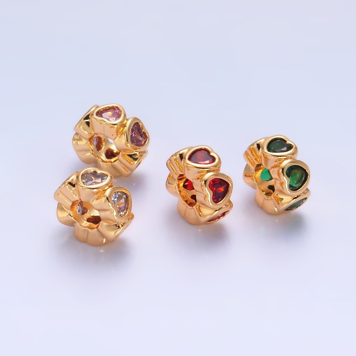 24K Gold Filled Clear, Red, Green, Pink CZ Heart Rhondelle Bead | B139 B140 - DLUXCA