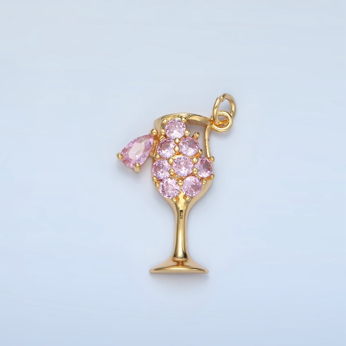 24K Gold Filled Clear, Red, Pink, Purple Micro Paved CZ Open Champagne Alcohol Drink Charm | E681 E682 - DLUXCA