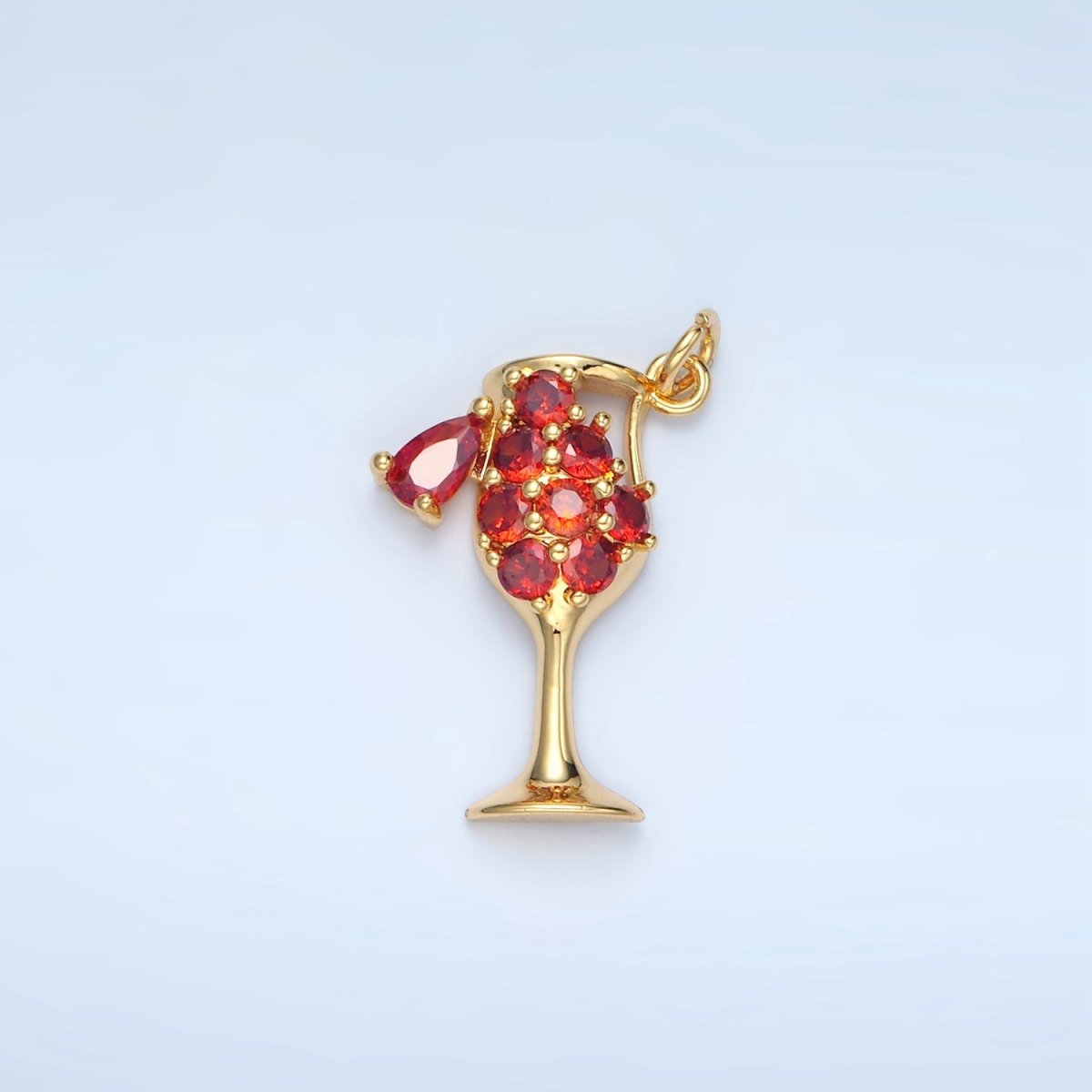 24K Gold Filled Clear, Red, Pink, Purple Micro Paved CZ Open Champagne Alcohol Drink Charm | E681 E682 - DLUXCA