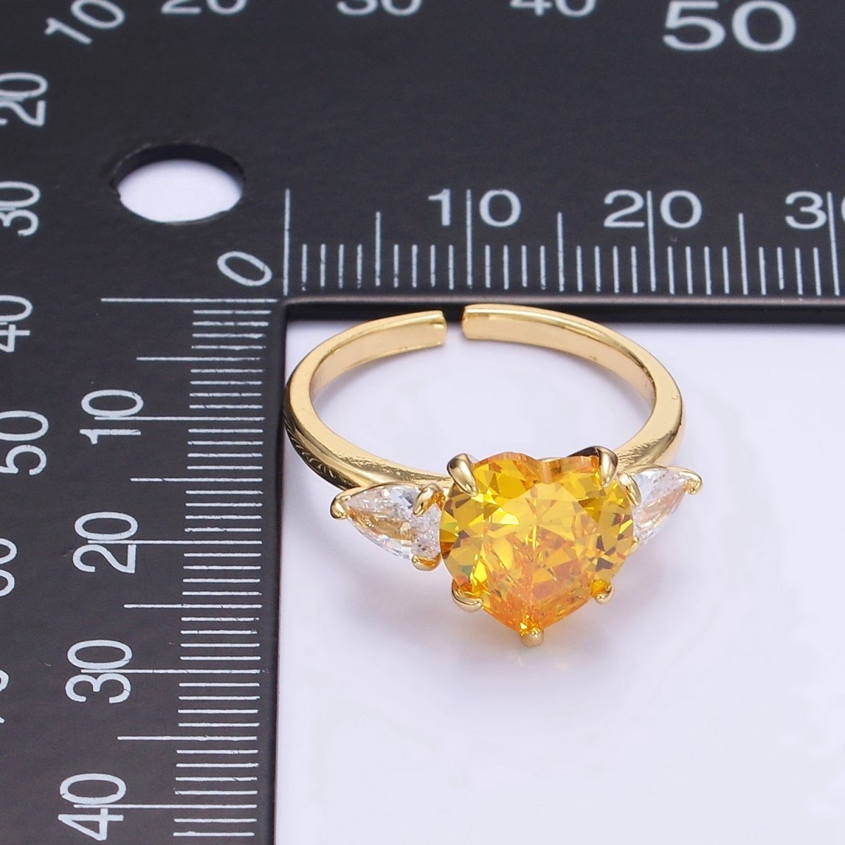 24K Gold Filled Clear, Red, Pink Yellow CZ Heart Solitaire Ring | R211 - R212 - DLUXCA