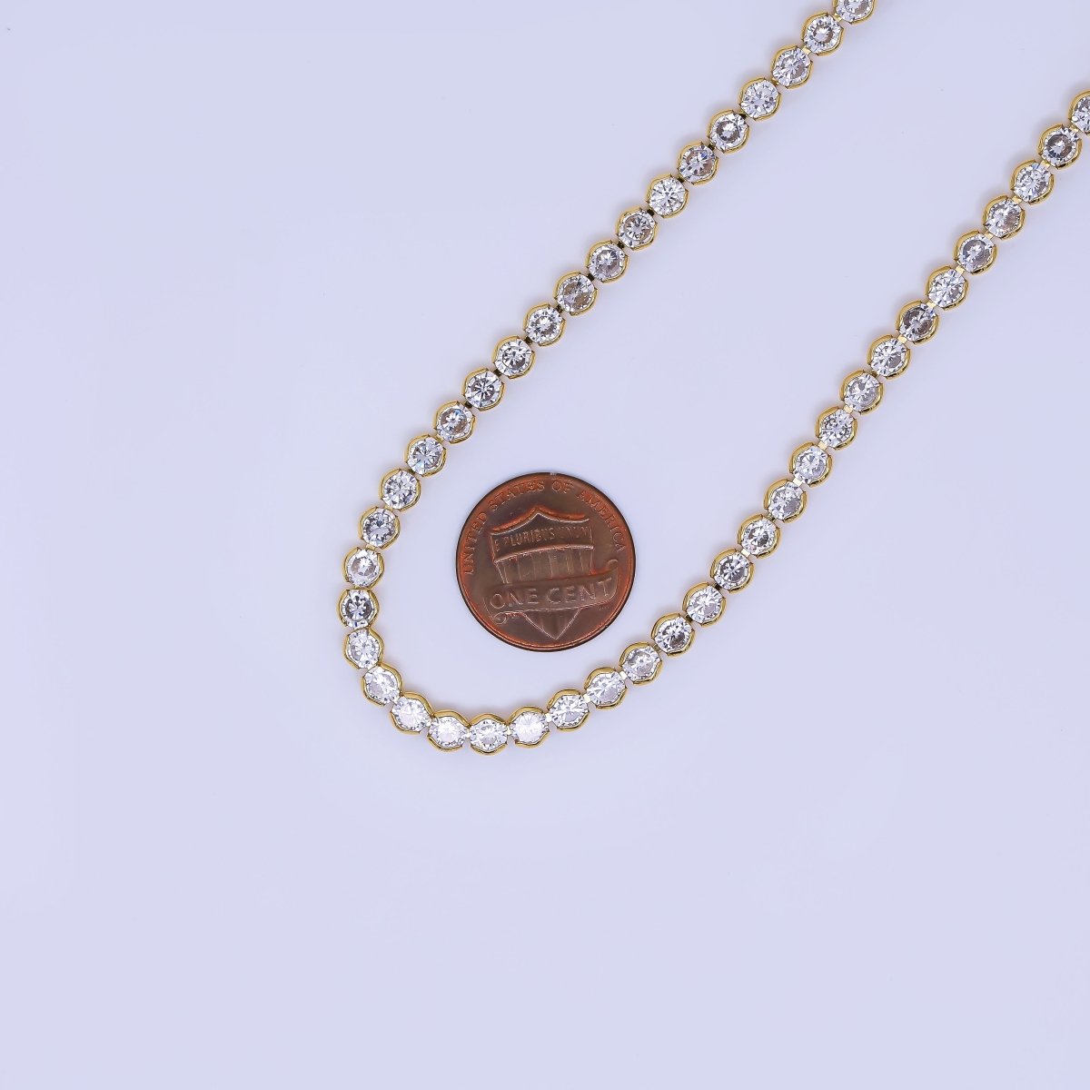 24K Gold Filled Clear Round CZ Lobster Clasp Tennis Necklace 16.53 Inch | WA - 3768 - DLUXCA