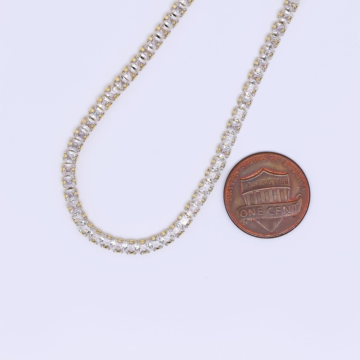 24K Gold Filled Clear Square CZ Box Clasp Tennis Necklace 17.71 Inch | WA - 3341 - DLUXCA