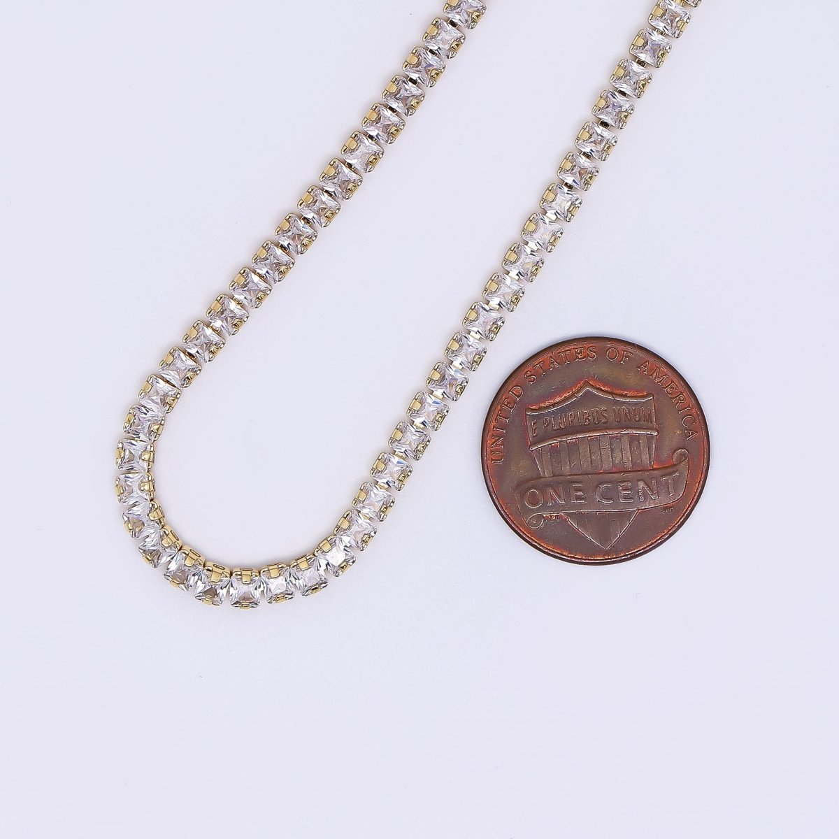 24K Gold Filled Clear Square CZ Lobster Clasp Tennis Necklace 16.14 Inch with Extender | WA - 3330 - DLUXCA