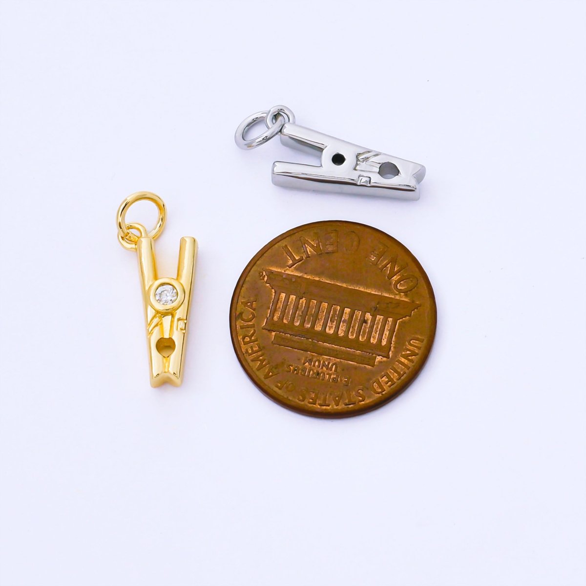 24k Gold Filled Clothespin with CZ Tiny Charm | AF1550 - DLUXCA