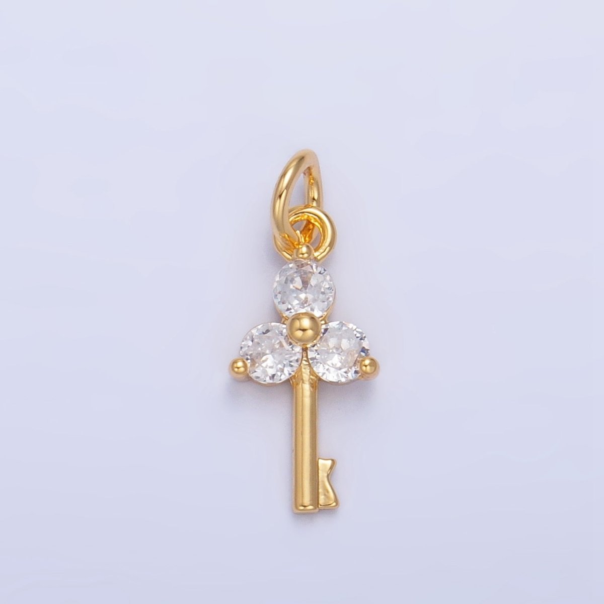 24K Gold Filled Clover CZ Key Charm | W044 - DLUXCA