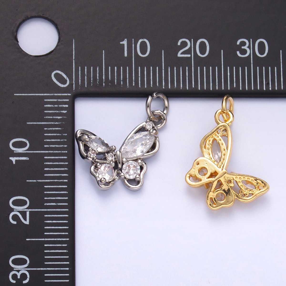 24K Gold Filled Cluster CZ Butterfly Insect Mini Charm in Gold & Silver | C034 - DLUXCA