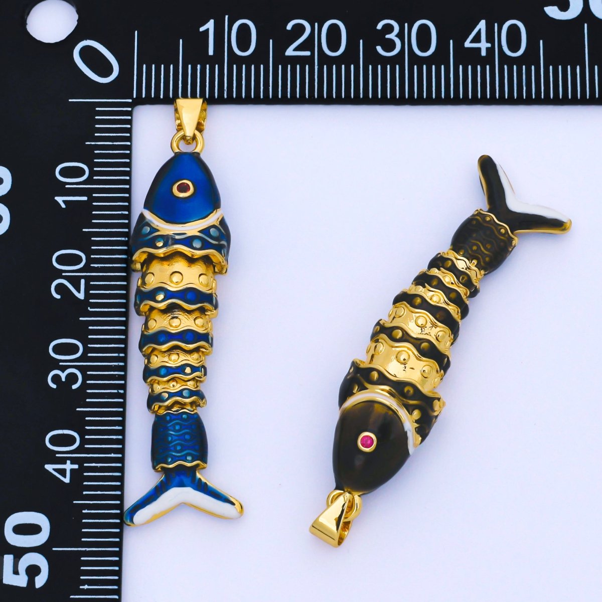 24K Gold Filled Colorful Enamel Koi Fish 3D Articulated Fish Pendant Animal Charm | AA1669 - DLUXCA