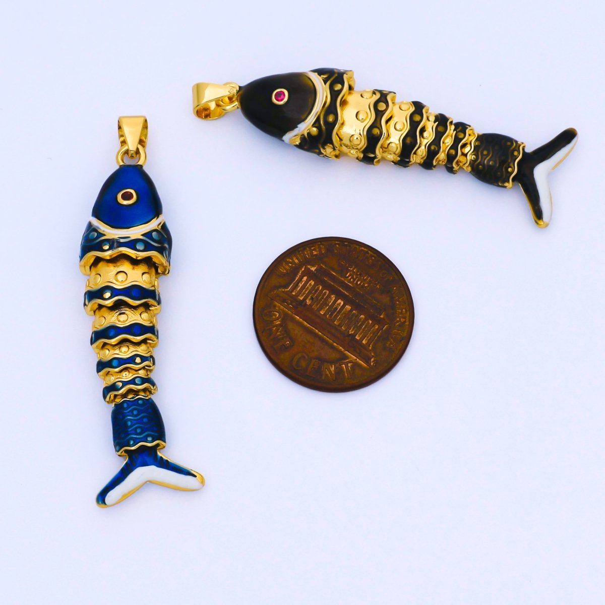 24K Gold Filled Colorful Enamel Koi Fish 3D Articulated Fish Pendant Animal Charm | AA1669 - DLUXCA