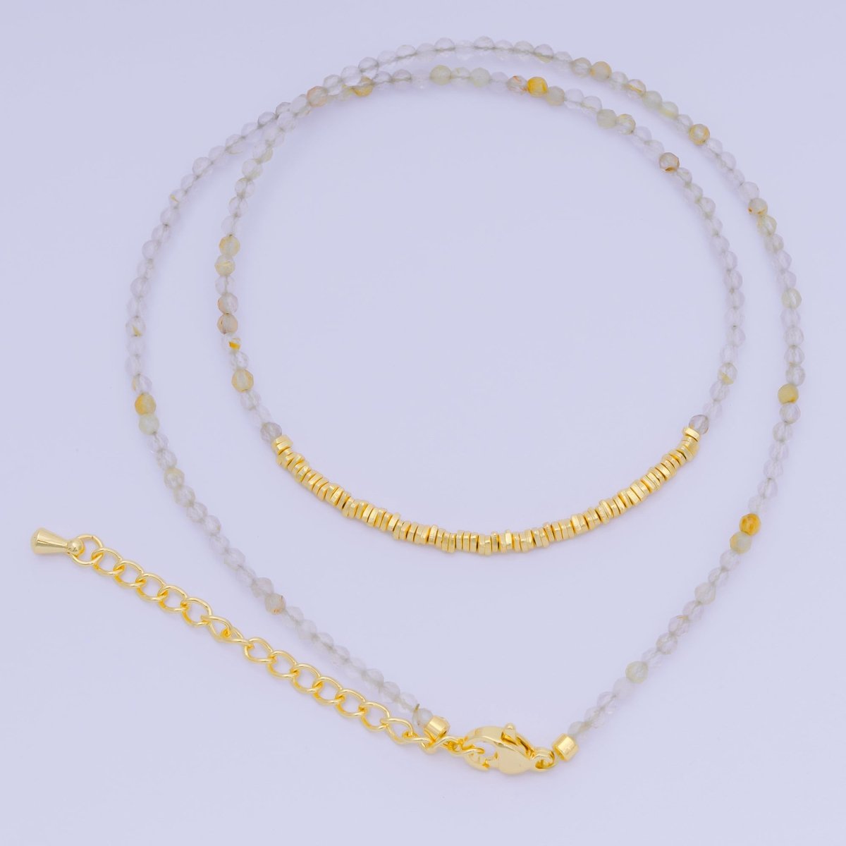 24K Gold Filled Colorful Gemstone Bead Necklace 16.92 Inch with Extender | WA - 3626 - WA - 3644 - DLUXCA