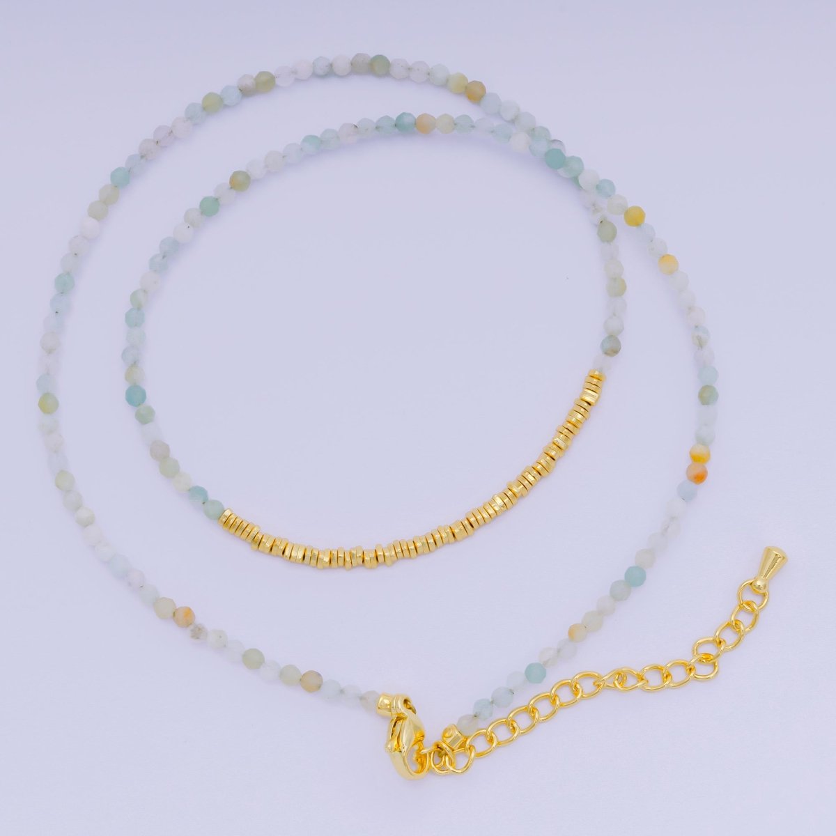 24K Gold Filled Colorful Gemstone Bead Necklace 16.92 Inch with Extender | WA - 3626 - WA - 3644 - DLUXCA
