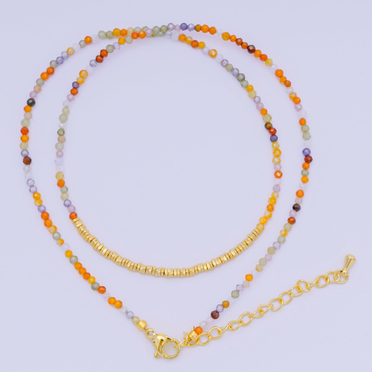 24K Gold Filled Colorful Gemstone Bead Necklace 16.92 Inch with Extender | WA - 3626 - WA - 3644 - DLUXCA