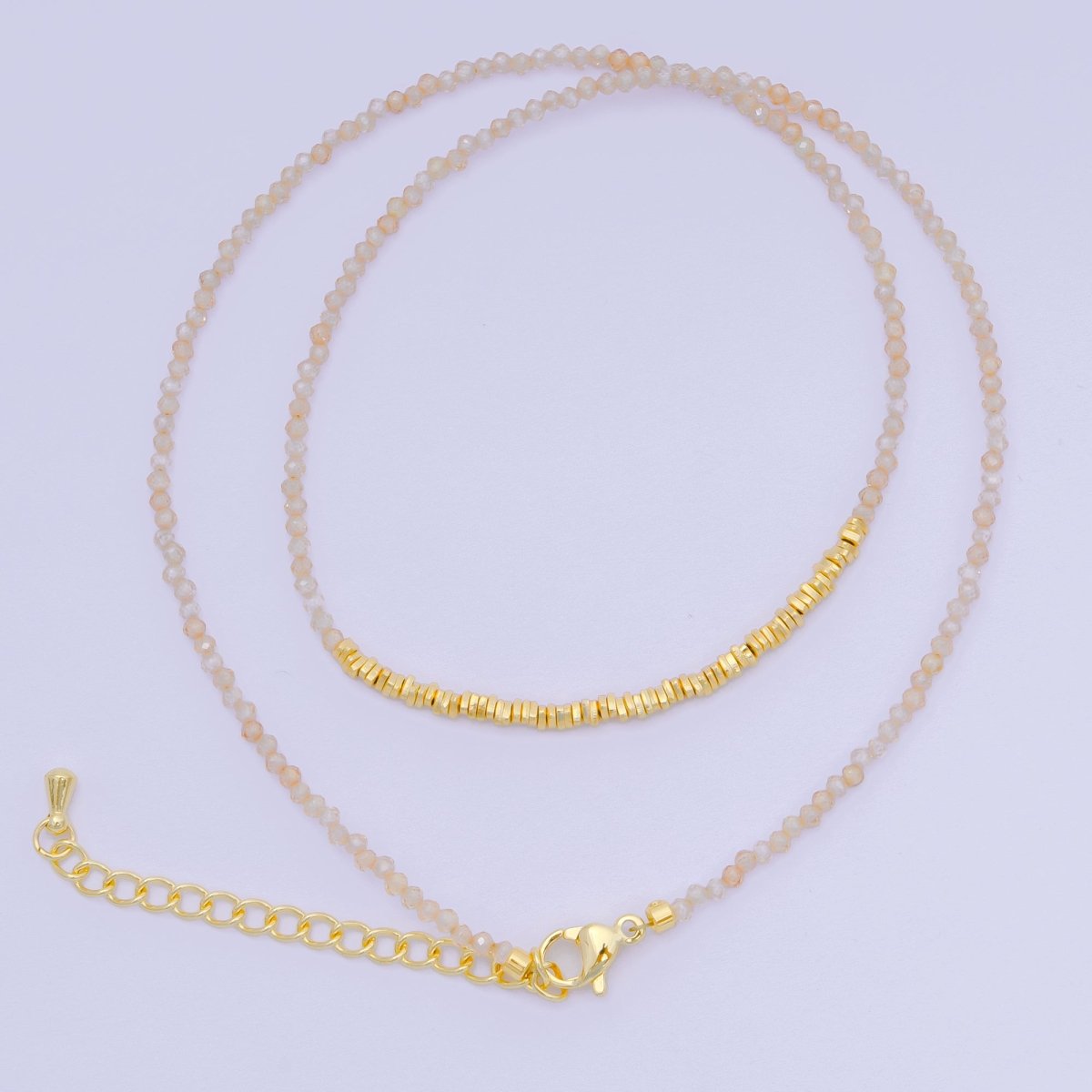 24K Gold Filled Colorful Gemstone Bead Necklace 16.92 Inch with Extender | WA - 3626 - WA - 3648 - DLUXCA