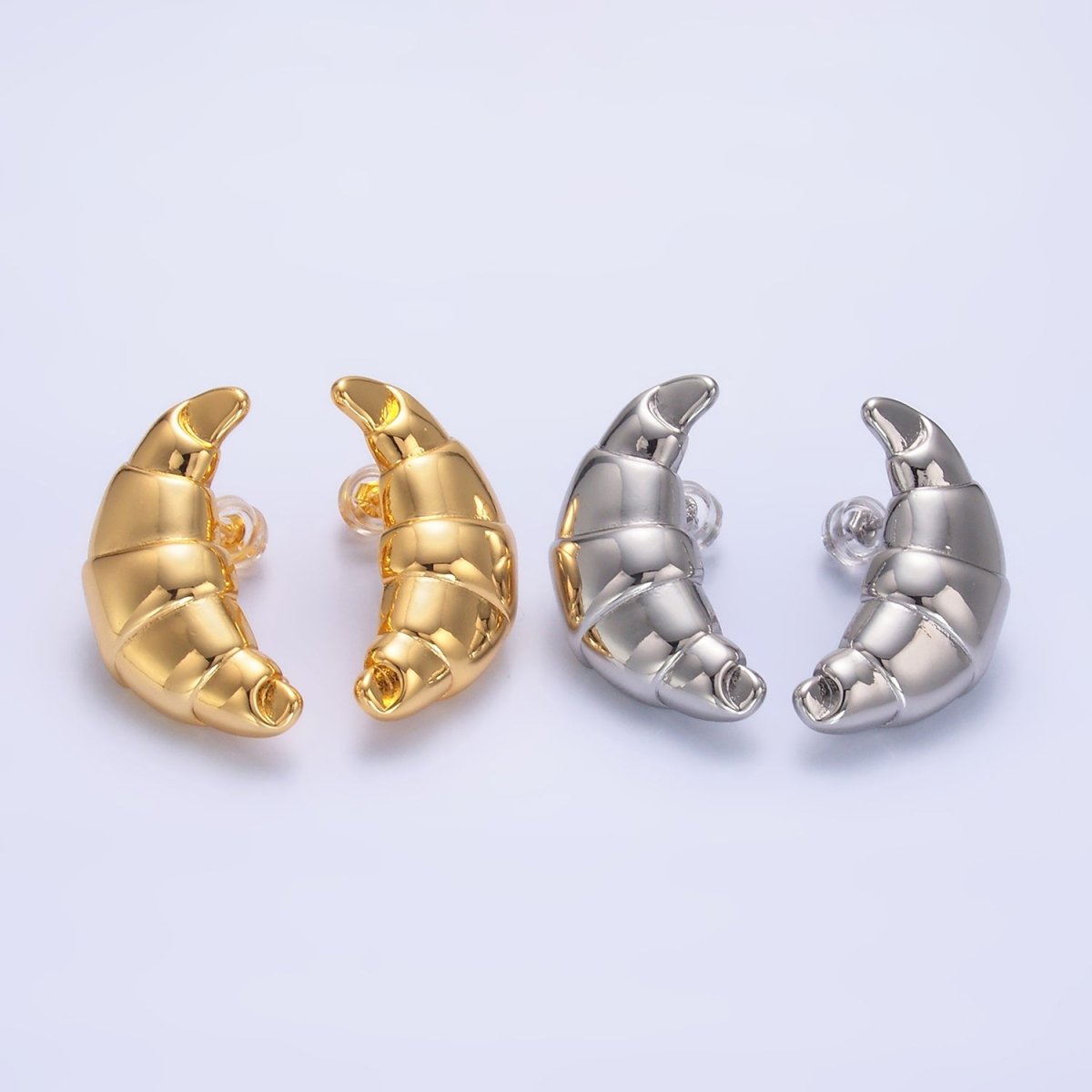 24K Gold Filled Croissant Pastry Stud Earrings in Gold & Silver | V233 V235 - DLUXCA