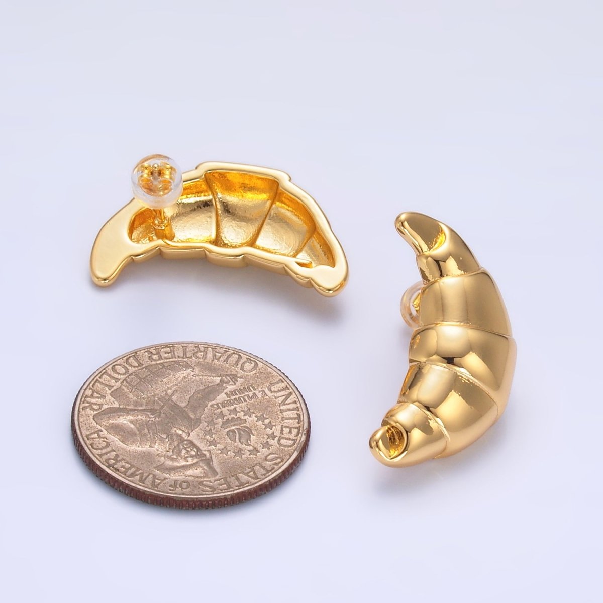 24K Gold Filled Croissant Pastry Stud Earrings in Gold & Silver | V233 V235 - DLUXCA