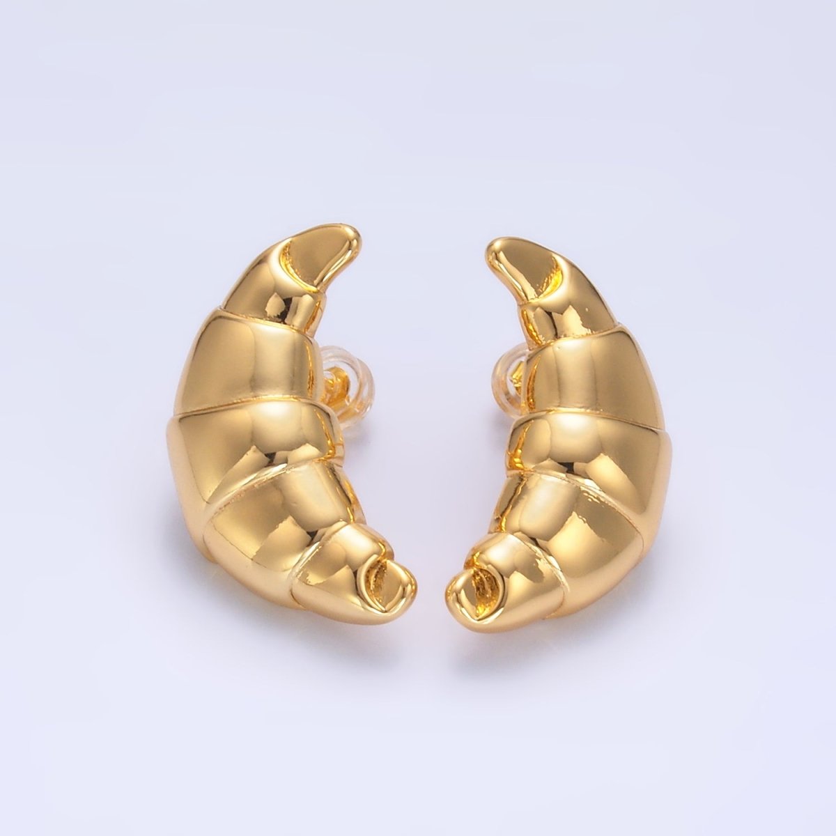 24K Gold Filled Croissant Pastry Stud Earrings in Gold & Silver | V233 V235 - DLUXCA