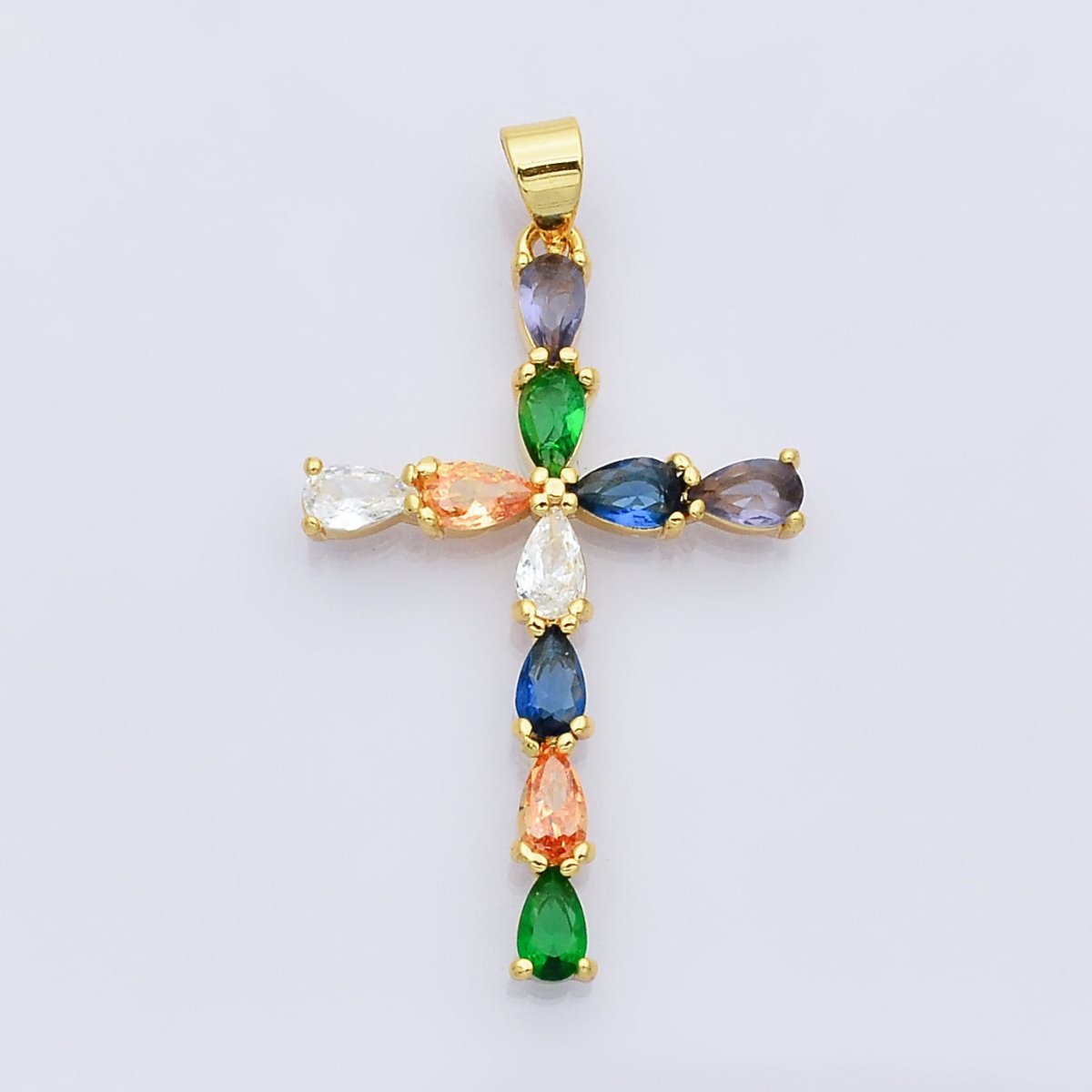 24K Gold Filled Cross charm Colorful Cz Pendant for Necklace Earring Religious Jewelry Making Supply N - 1450 - DLUXCA