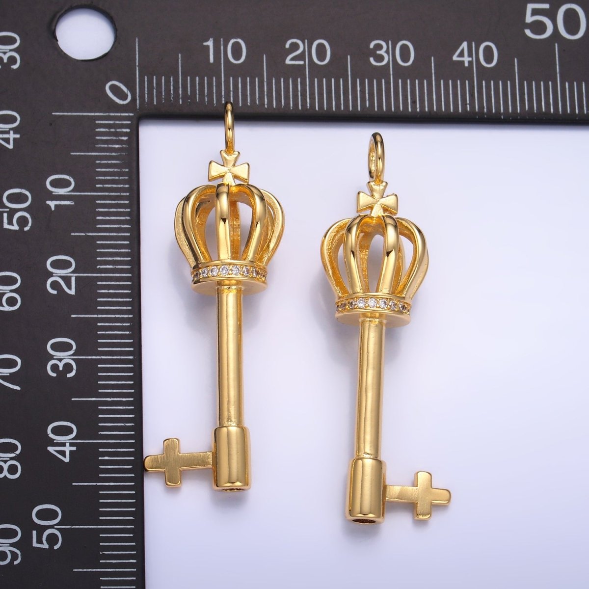 24K Gold Filled Crown Key Micro Paved CZ Charm | W214 - DLUXCA