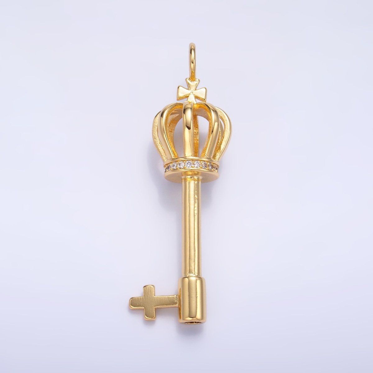 24K Gold Filled Crown Key Micro Paved CZ Charm | W214 - DLUXCA