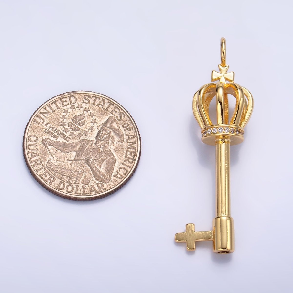 24K Gold Filled Crown Key Micro Paved CZ Charm | W214 - DLUXCA