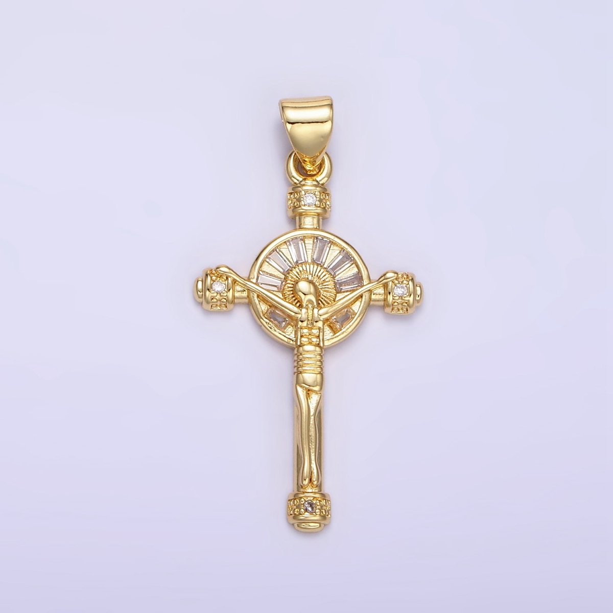 24K Gold Filled Crucifix Cross CZ Baguette Pendant | AA1330 - DLUXCA