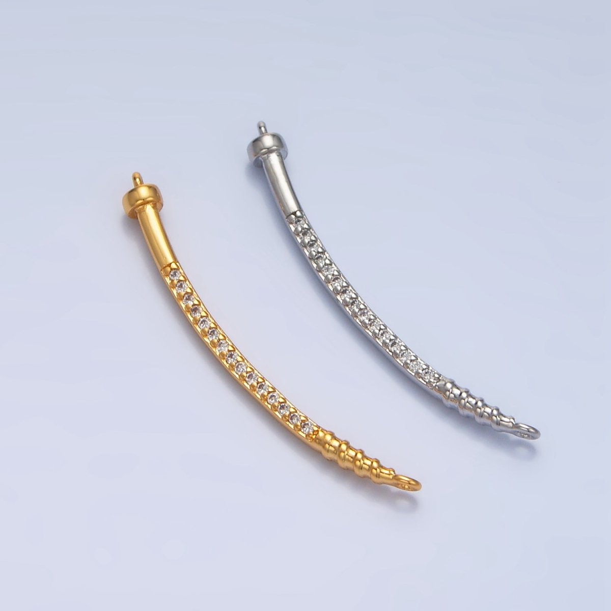 24K Gold Filled Curved Micro Paved CZ Nail Connector in Gold & Silver | F131 - DLUXCA