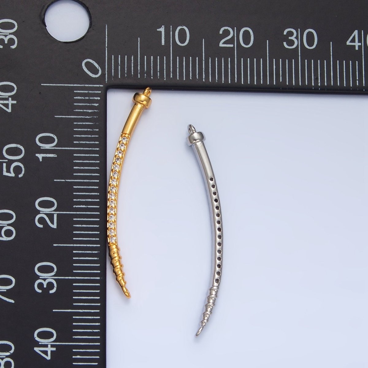 24K Gold Filled Curved Micro Paved CZ Nail Connector in Gold & Silver | F131 - DLUXCA