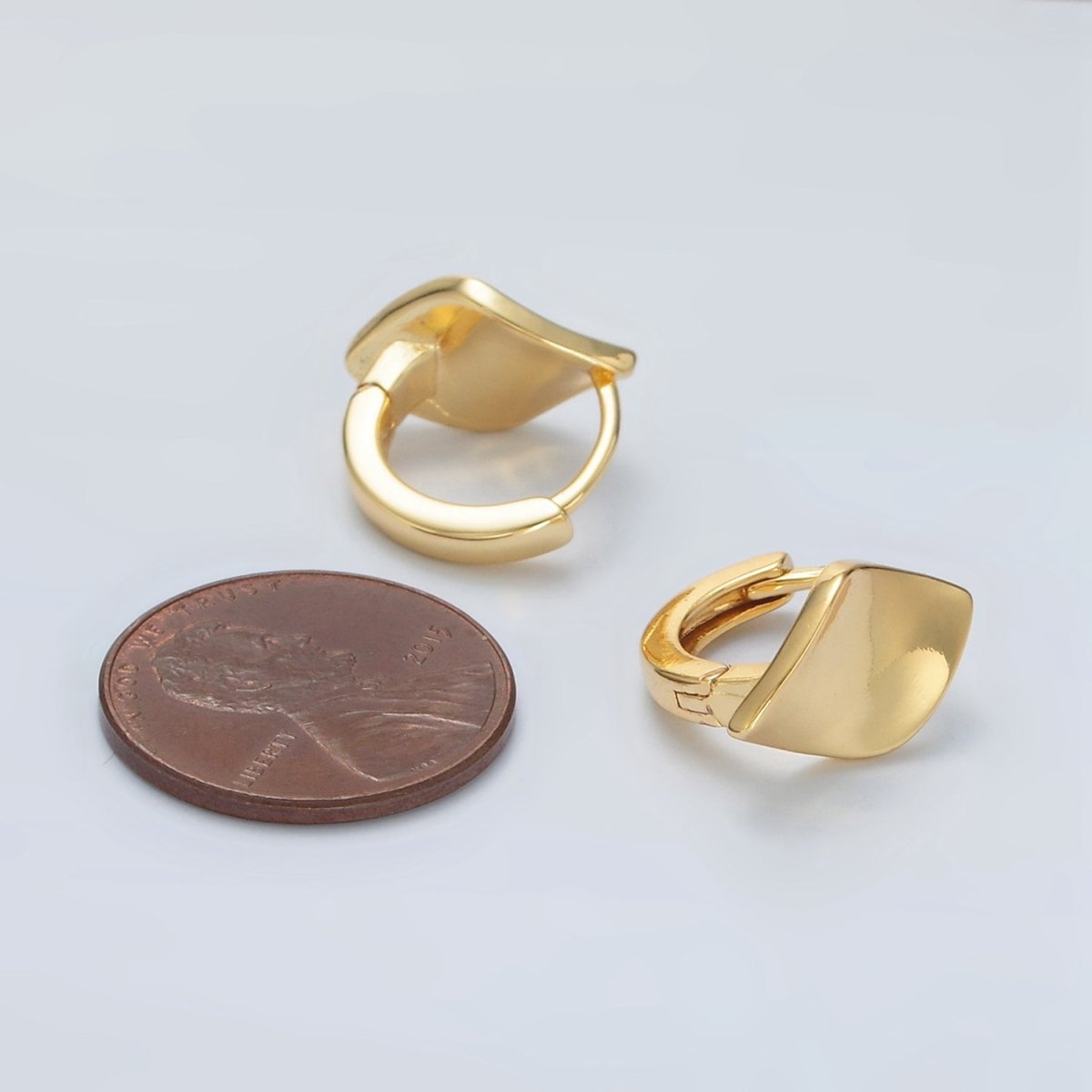 24K Gold Filled Curved Rhombus Minimalist Huggie Earrings | Q430 - DLUXCA