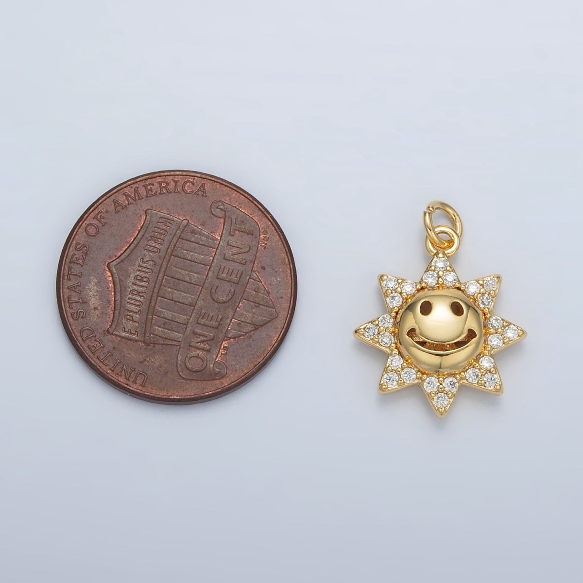 24K Gold Filled Cute Smiley Faced CZ Sunshine Charm | AC - 105 - DLUXCA