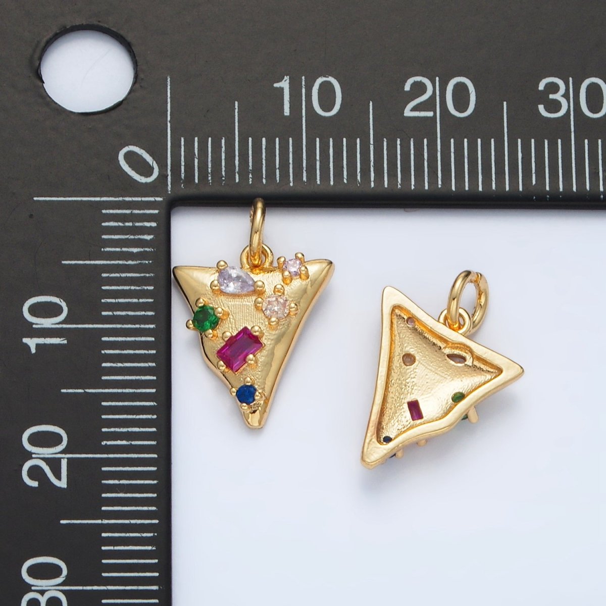 24K Gold Filled CZ Abstract Multi Colored Triangle Charm | D - 805 - DLUXCA