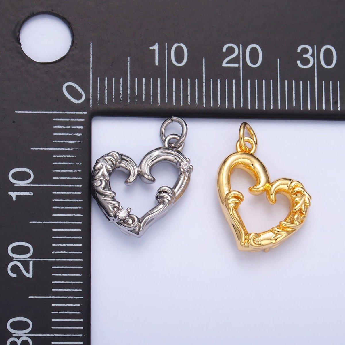 24K Gold Filled CZ Artisan Heart Charm in Gold & Silver | W372 - DLUXCA