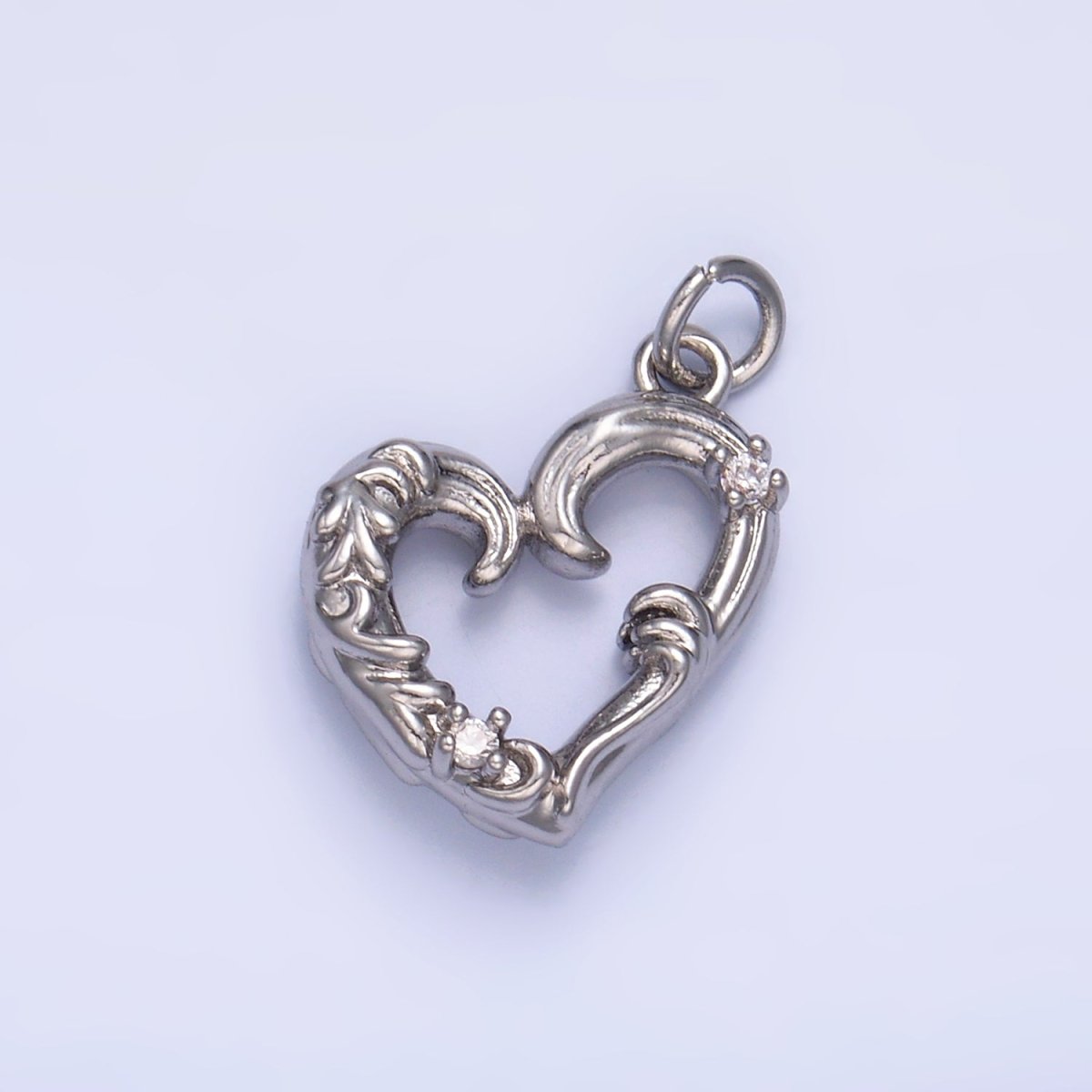 24K Gold Filled CZ Artisan Heart Charm in Gold & Silver | W372 - DLUXCA