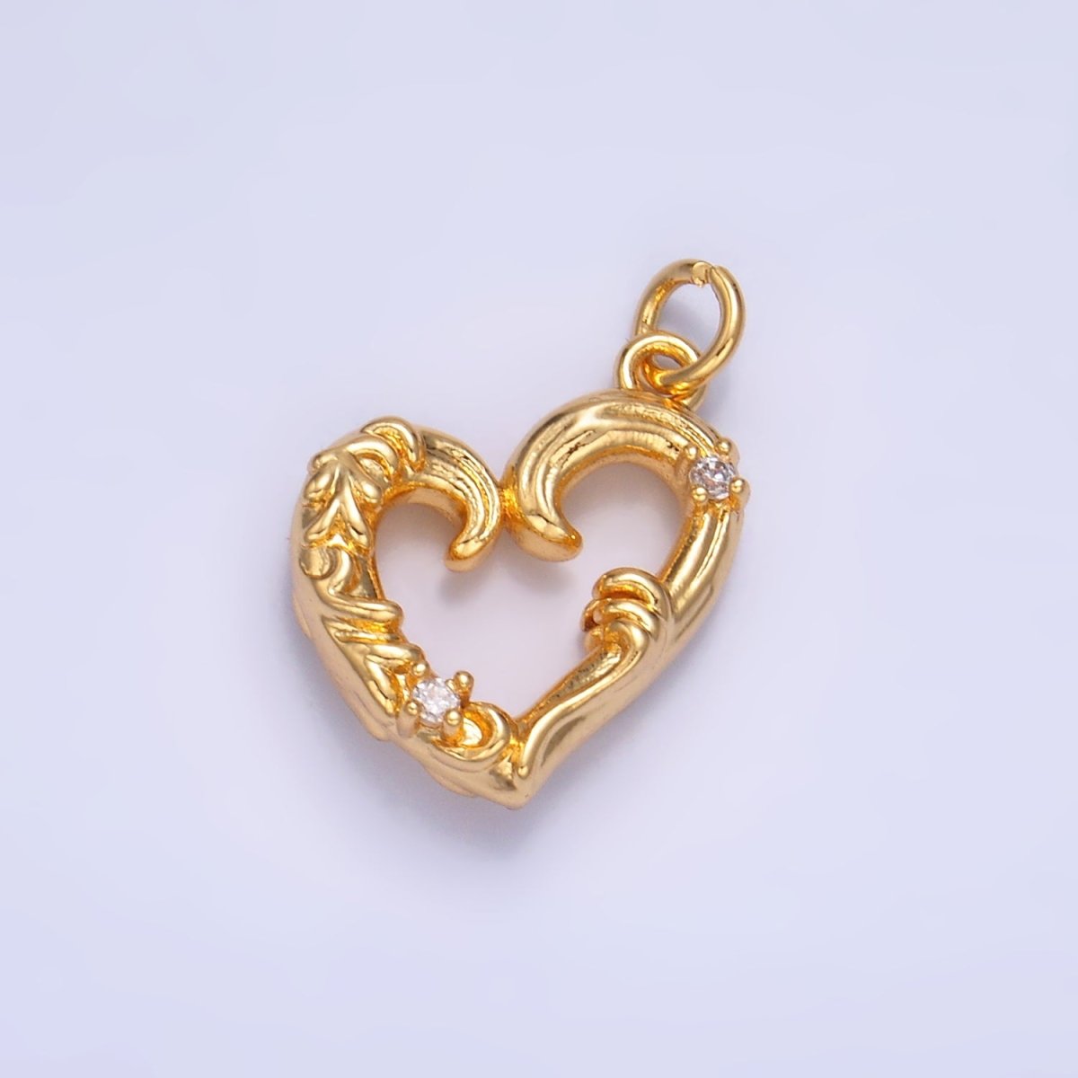 24K Gold Filled CZ Artisan Heart Charm in Gold & Silver | W372 - DLUXCA