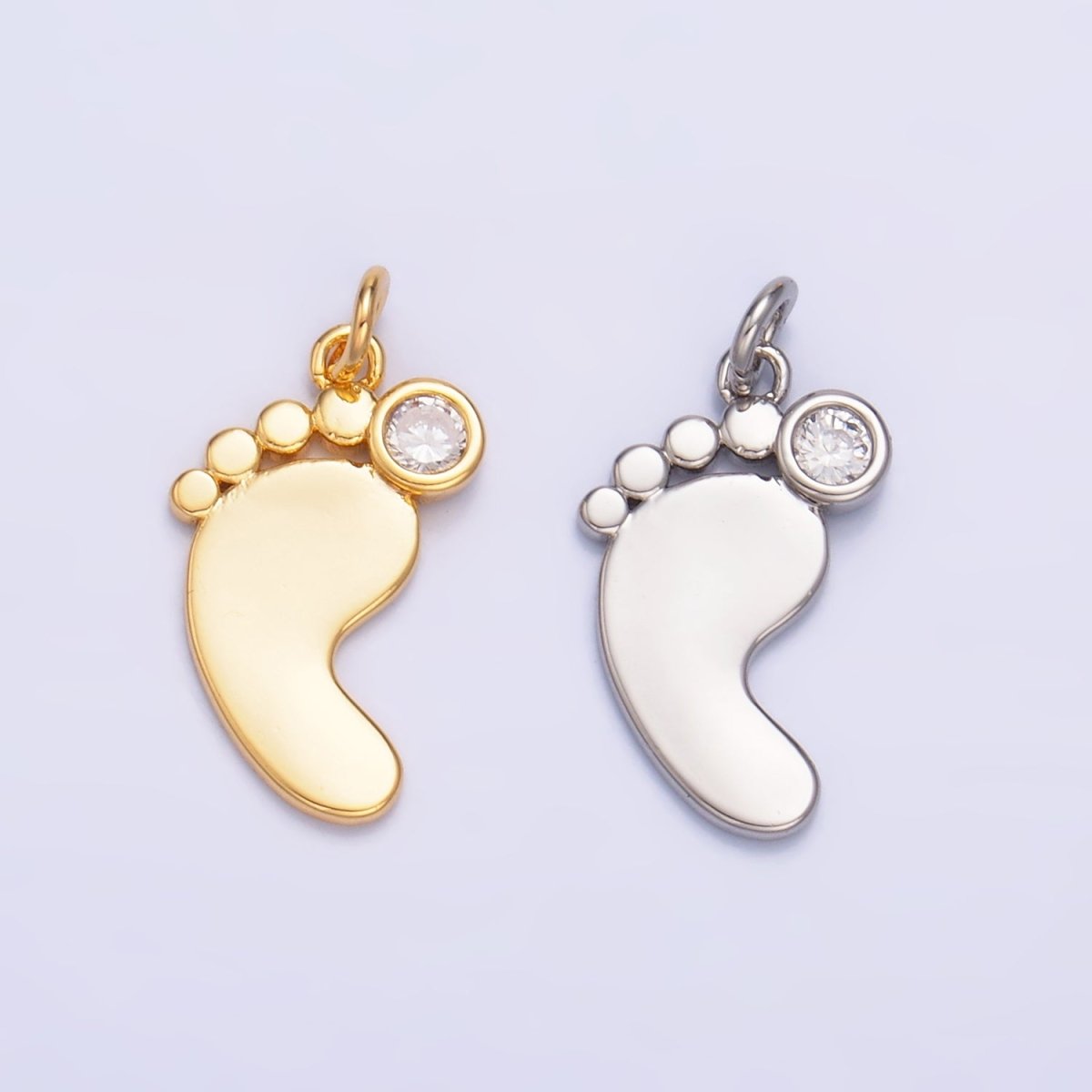 24K Gold Filled CZ Baby Feet Charm in Gold & Silver | W791 - DLUXCA